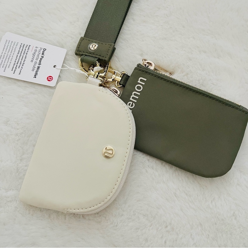 Lululemon Ivory/ Bay Leaf Dual Pouch Wristlet - Picture 4 of 5